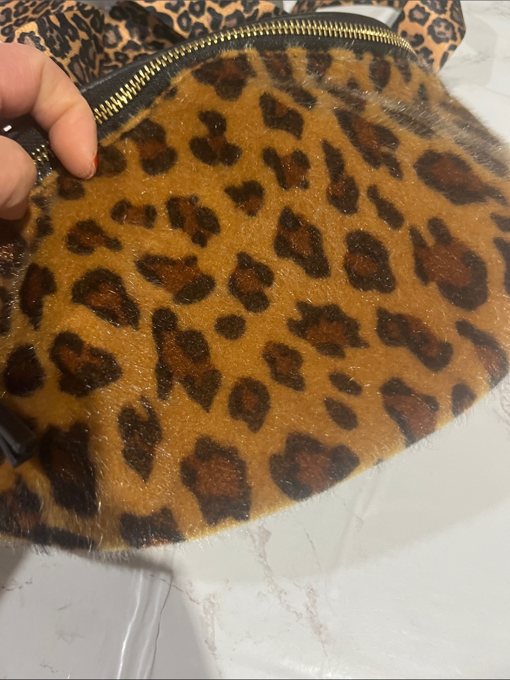 Leopard Print Faux Fur Belt Bag with Adjustable Strap - Picture 2 of 5